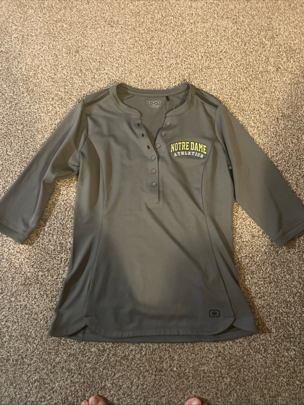 OGIO Olive Notre Dame Athletics Button Henley Top